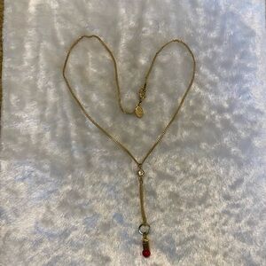 🍀Robert Rose Gold Necklace with Red Glass and Rhinestone